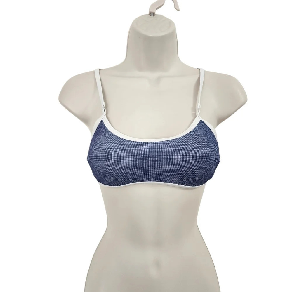 CUPSHE Contrast Trimmed Super Cheeky Bikini Top in Blue Size S NWOT